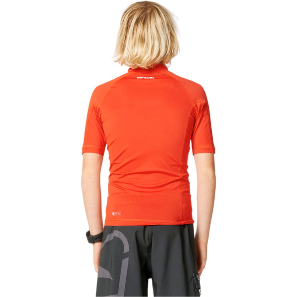 2026 Rip Curl Junior Waves UPF Short Sleeve Rash Vest 136BRV - Lava Red